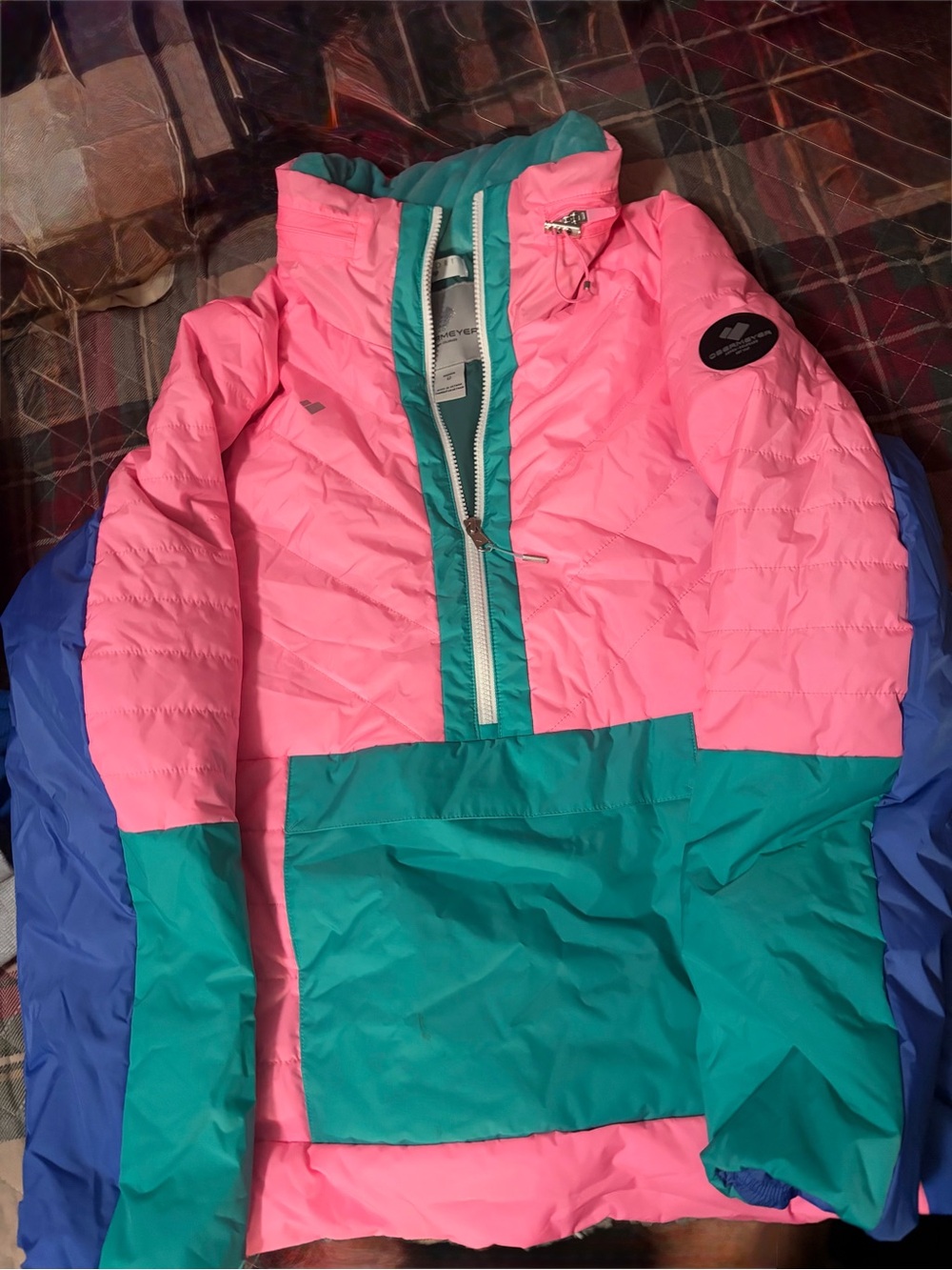Obermeyer Pink and Teal Kids Insulated Pullover Jacket